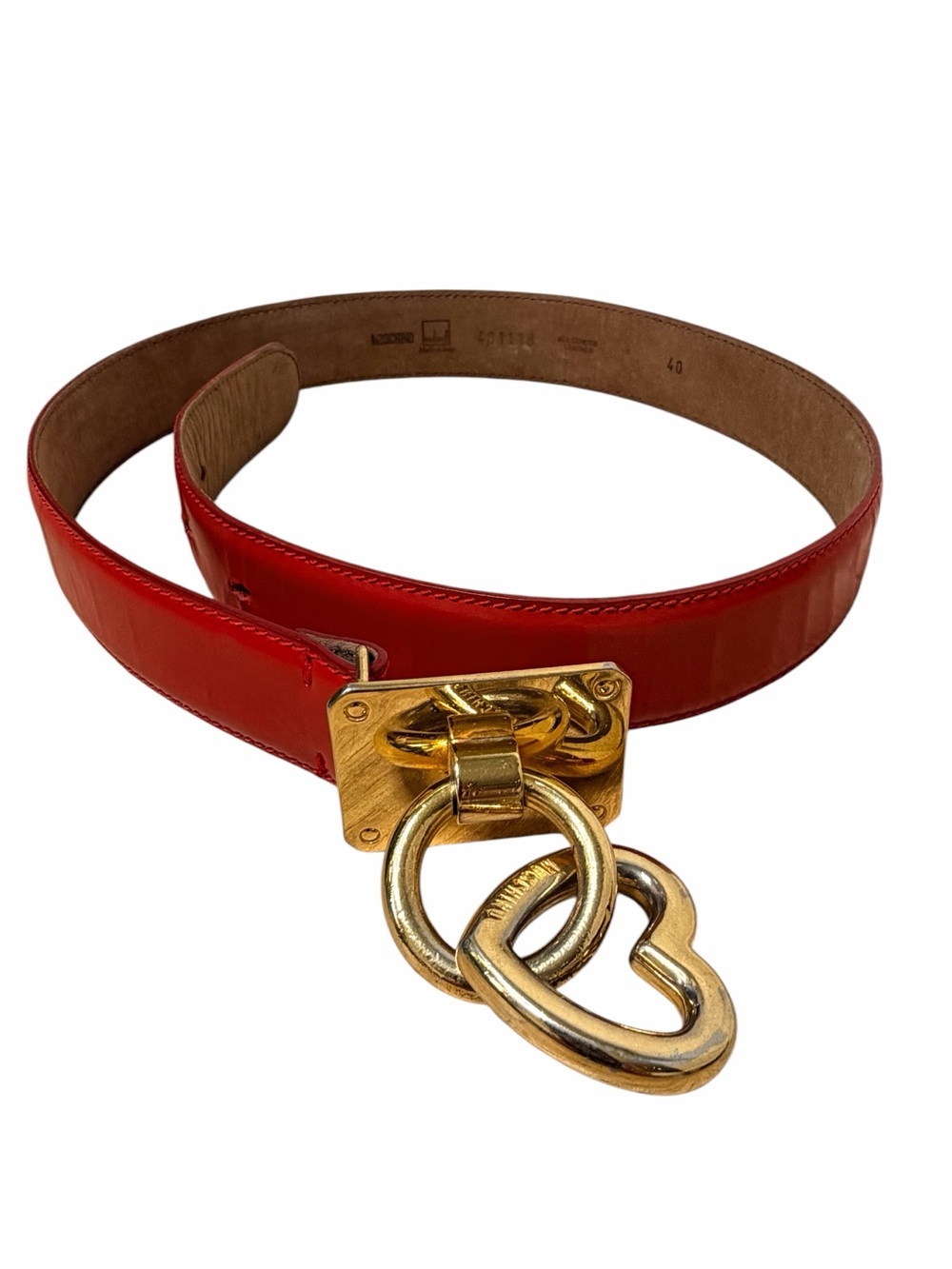Moschino 90’s HEART LOCK CHARM Leather Belt .